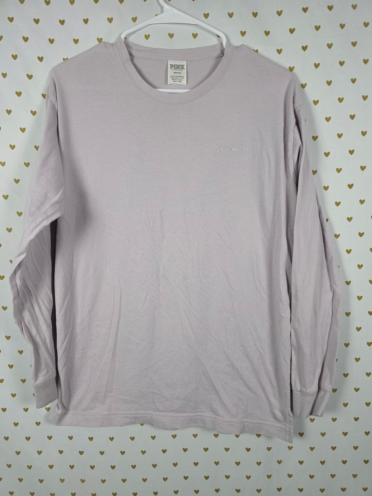 Victorias Secret PINK BLING STUDDED LOGO Long Sleeve Tee Shirt MEDIUM