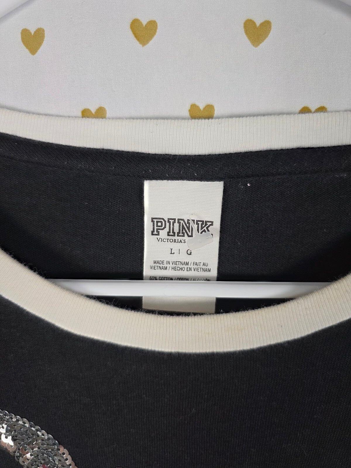 Victorias Secret PINK BLING Colorblock Logo Tee shirt Sequined LARGE
