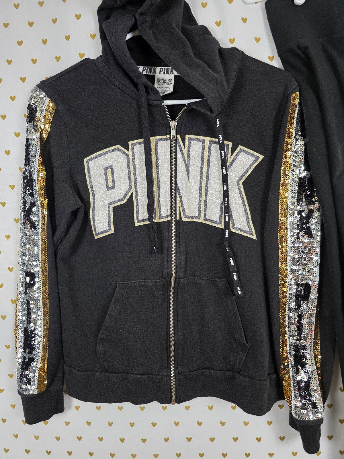 Victorias Secret Pink Bling Sequined Yoga Pants Hooded Jacket SET XS SM Outfit
