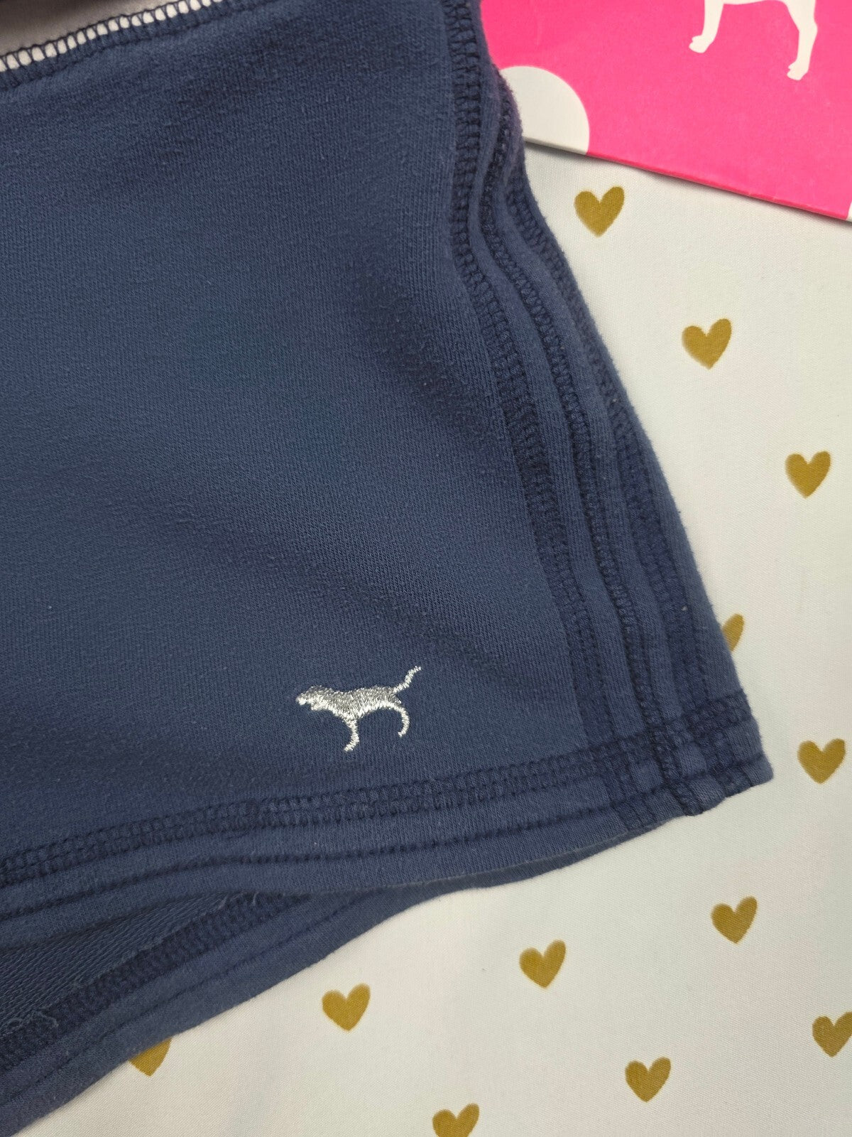 Vintage 2008 VS PINK LOVE PINK Foldover Booty Shorts XS Navy Dog
