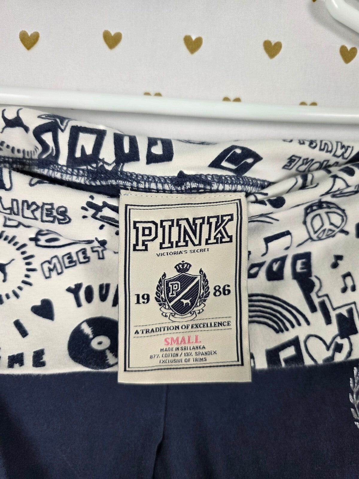 Vintage PINK Victoria's Secret RARE Foldover Yoga Pants Blue Band Graphic Small