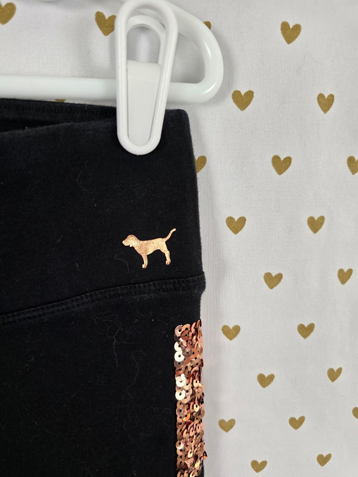 Victorias Secret PINK Rose Gold Bling Yoga Pants Sequined Leggings large
