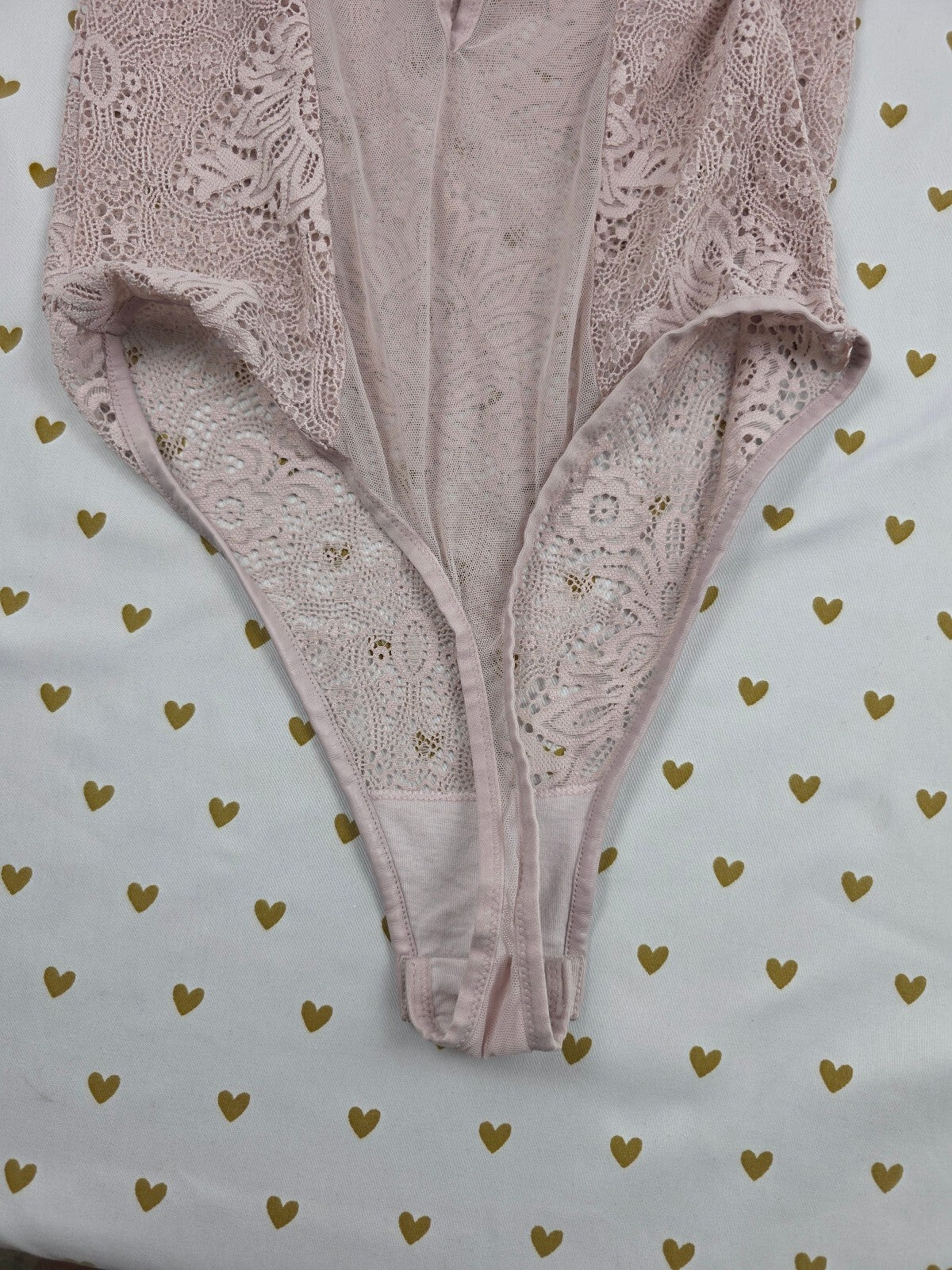 Victorias Secret Lace Thong Stretch Bodysuit Teddy Sheer Button Crotch SMALL