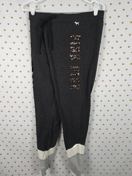 Victorias Secret PINK BLING leopard Cheetah Yoga Pants Sequined Logo LARGE