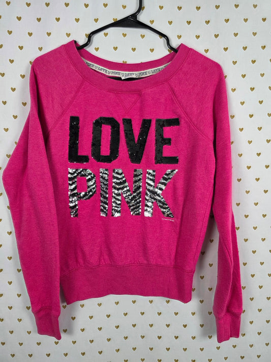 Victorias Secret Pink Vintage Zebra Bling Crew Sweater Shirt XS Y2k