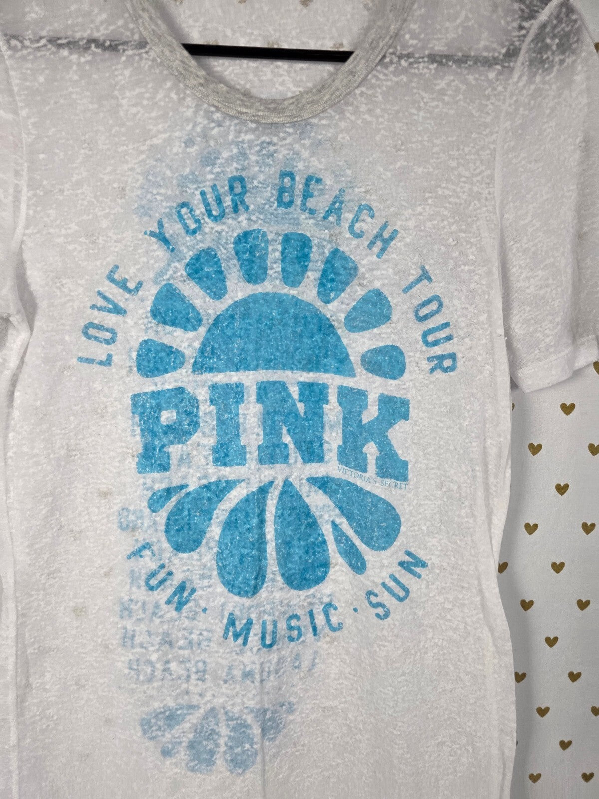 Victorias Secret PINK Vintage Beach Burnout Tee shirt Y2k Medium White Logo