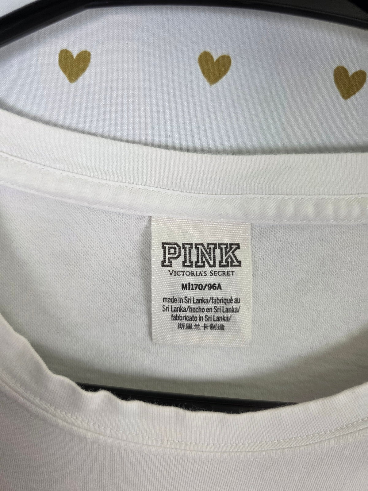 Victorias Secret PINK Roses Logo White Long Sleeve Tee shirt Logo Medium