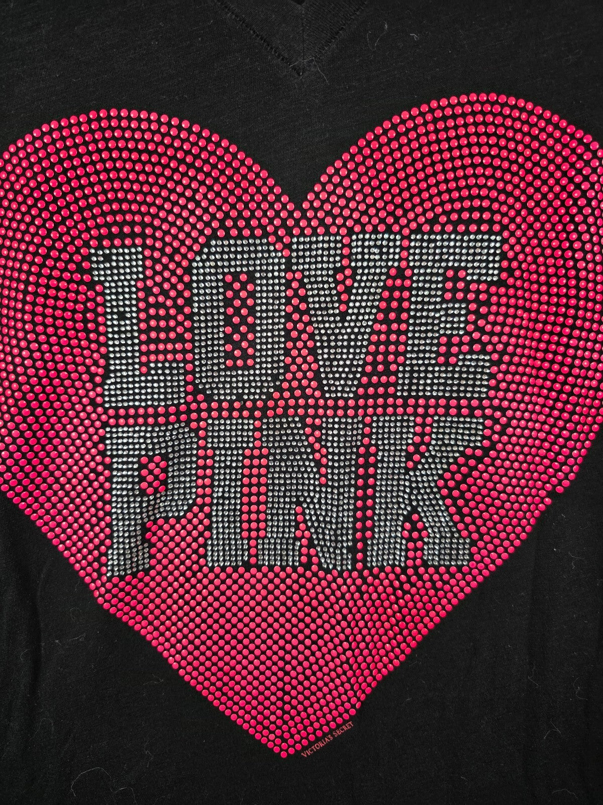 Victorias Secret PINK VINTAGE Y2k BLING Studded Heart LOVE V neck Tee shirt MED