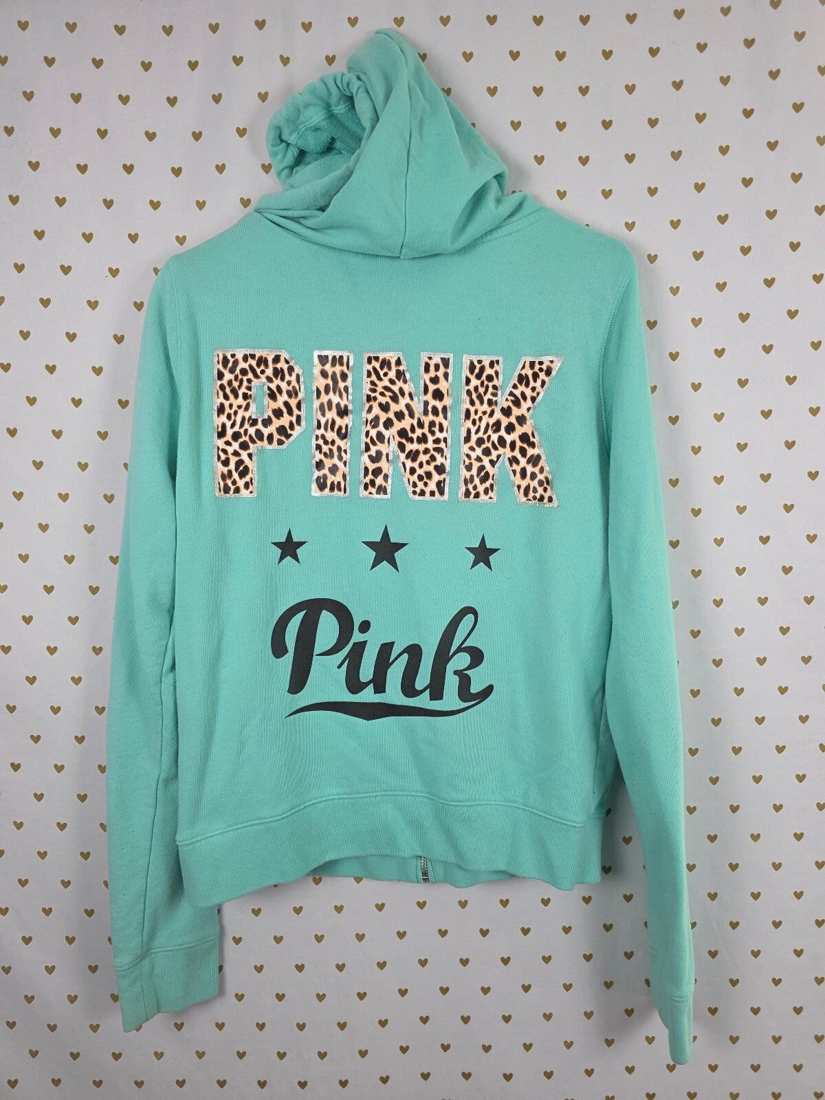 Victorias Secret Pink Full zip cheetah Leopard logo hoodie jacket large