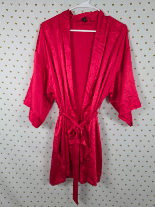 Victorias Secret Satin Silky Robe Red Silky Lounge Kimono Medium Large Pockets