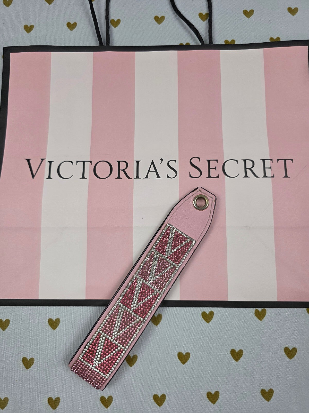 Victoria Secret BLING wristlet strap keychain Logo  Rhinestone Studded Handle