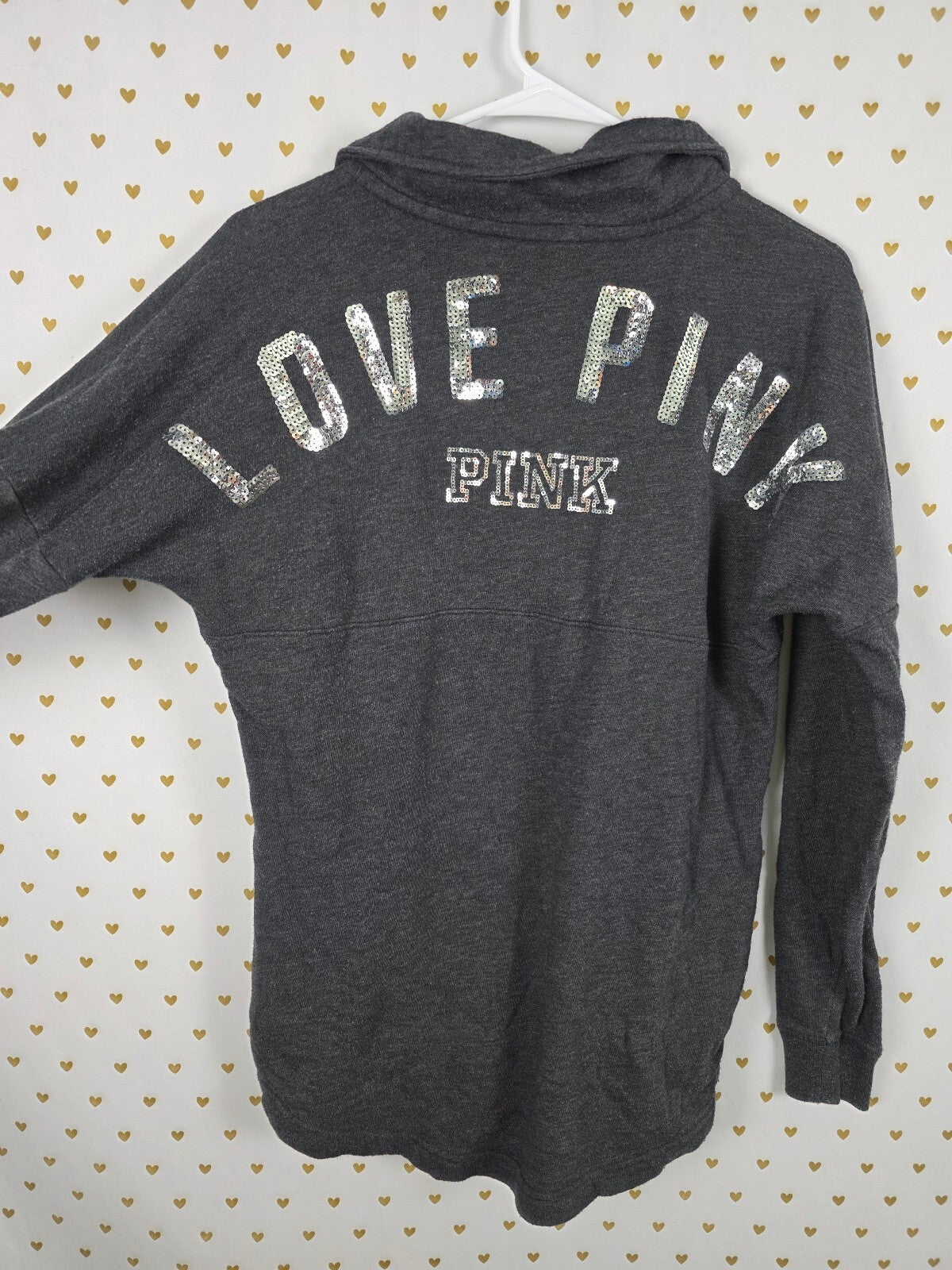 Victoria's Secret PINK Love Sequin Dog Pullover Sweatshirt Gray Y2K xs Oversized