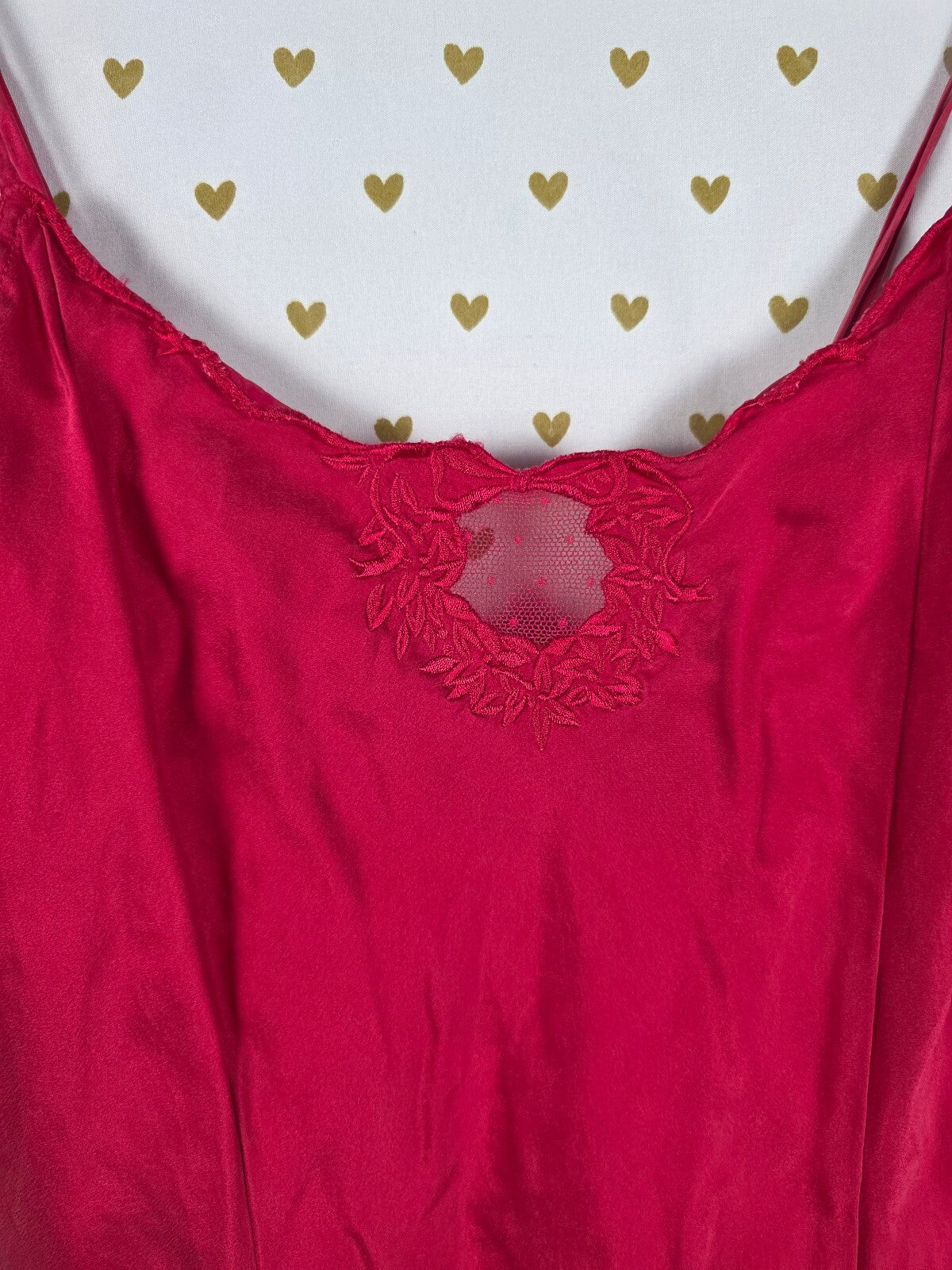 Victorias Secret Red Vintage Heart Label 100% SILK nightie Slip Dress MEDIUM