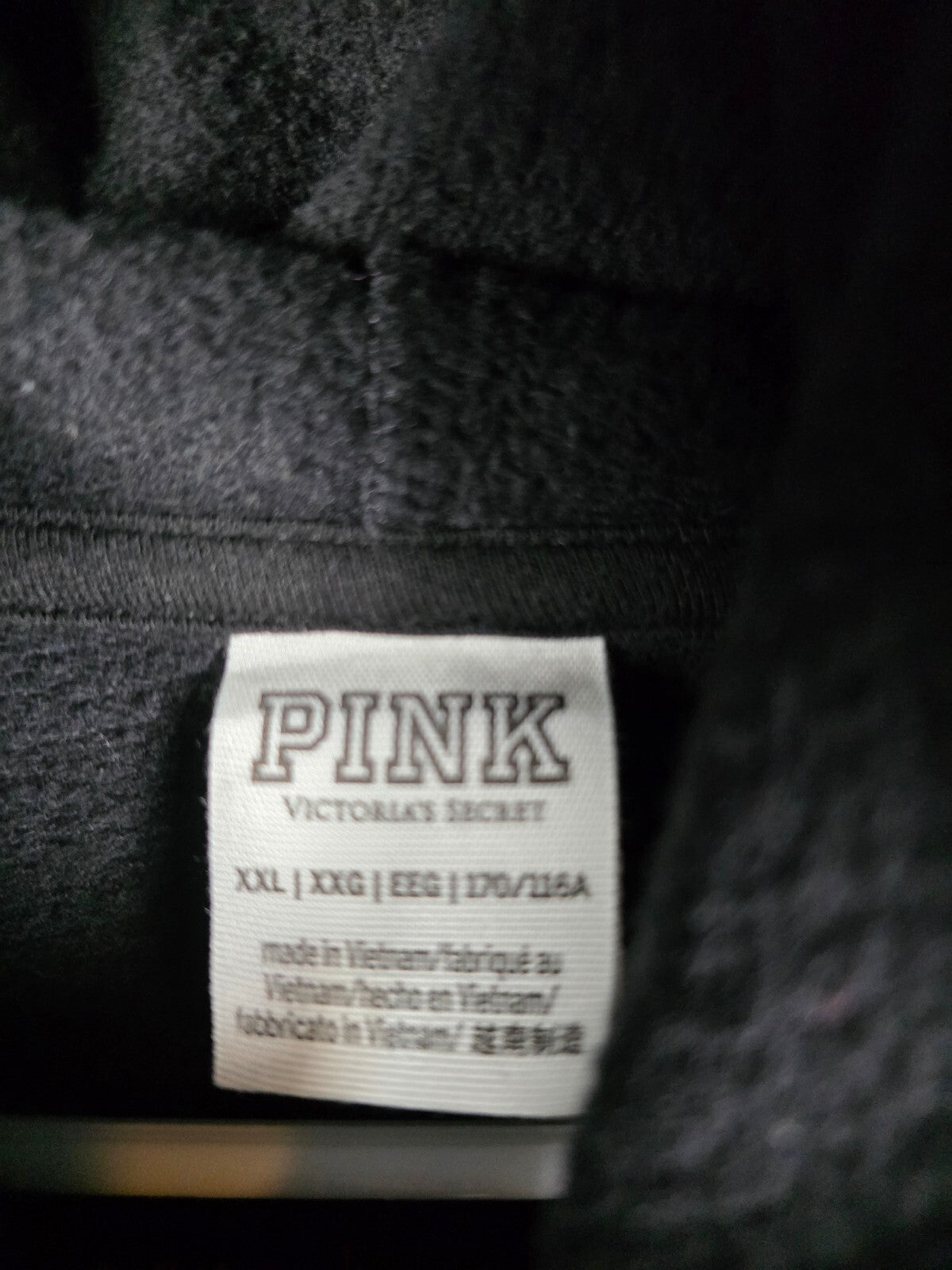Victorias Secret Pink logo Full Zip Black Hoodie Jacket 2XL XXL