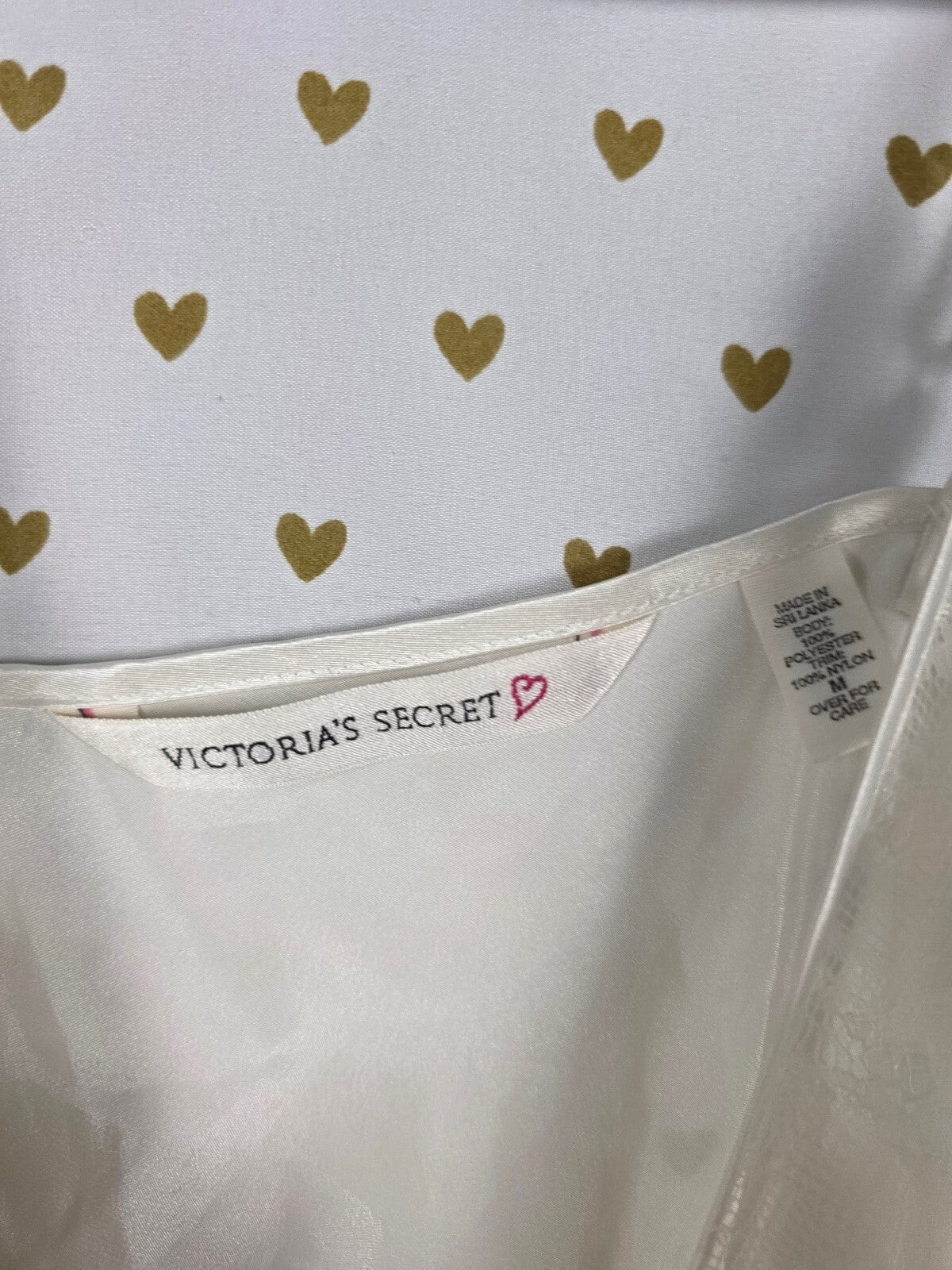 Victorias Secret Vintage Heart Label White Satin Babydoll Tank Top Medium