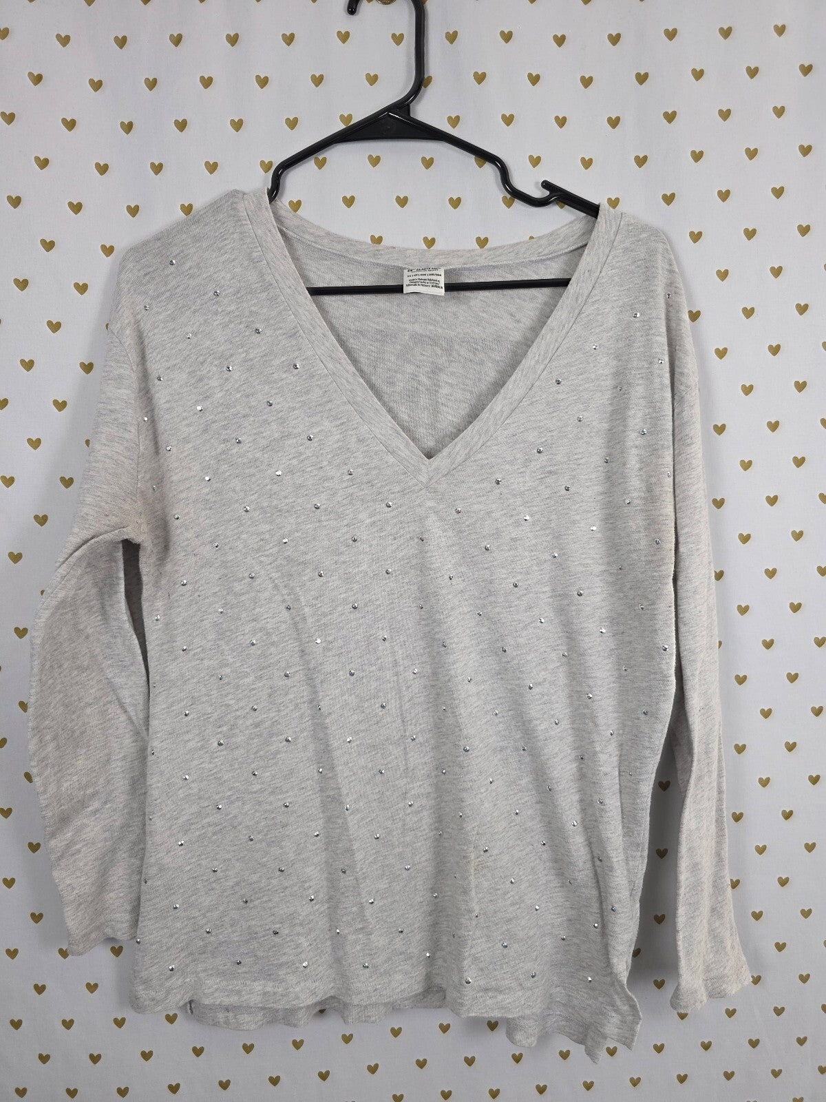 Victorias Secret PINK All Over Studded Bling V Neck tee shirt Logo XS