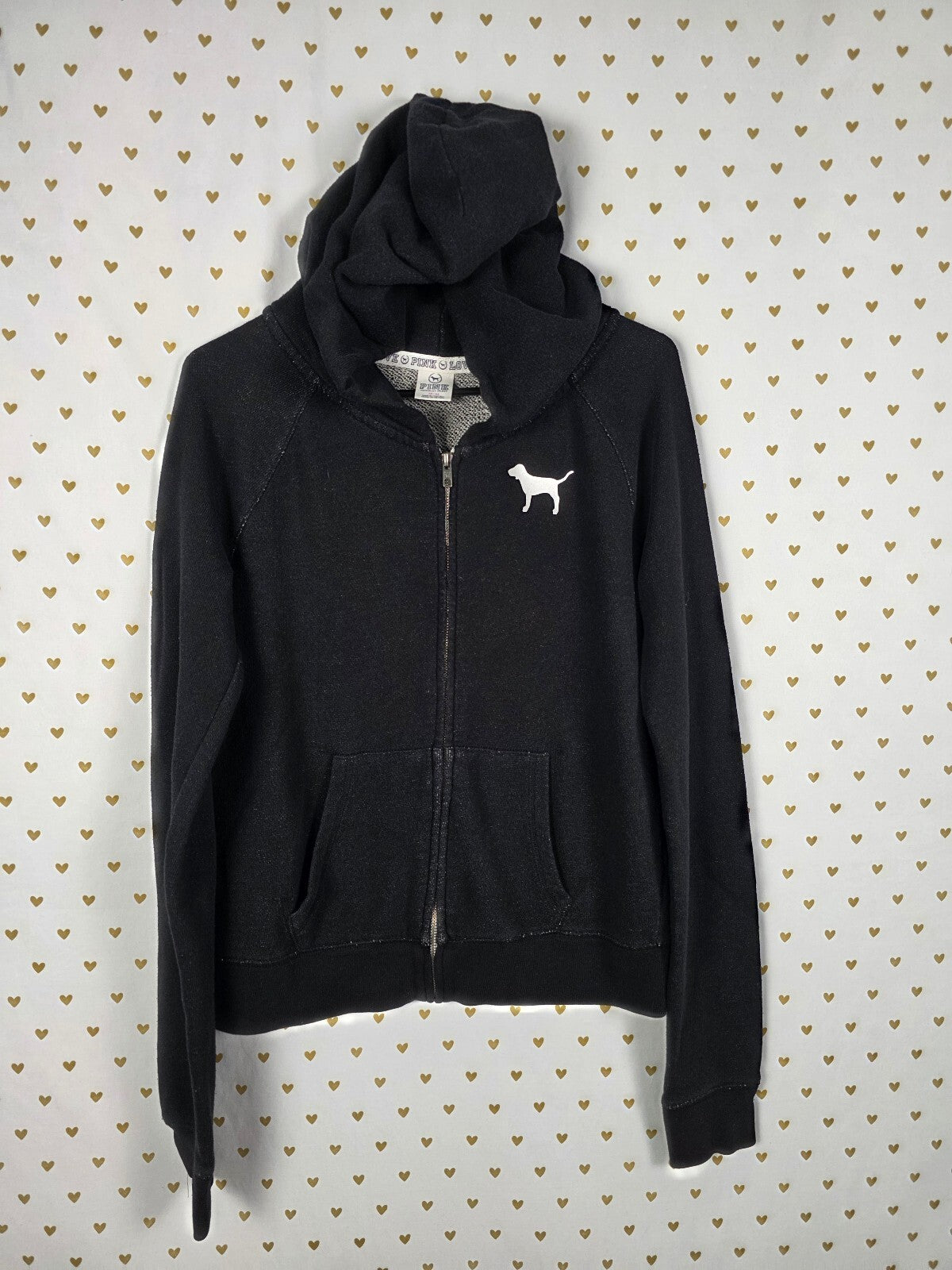 Victorias Secret Pink Full zip LOVE Hoodie Jacket Vintage Black MEDIUM