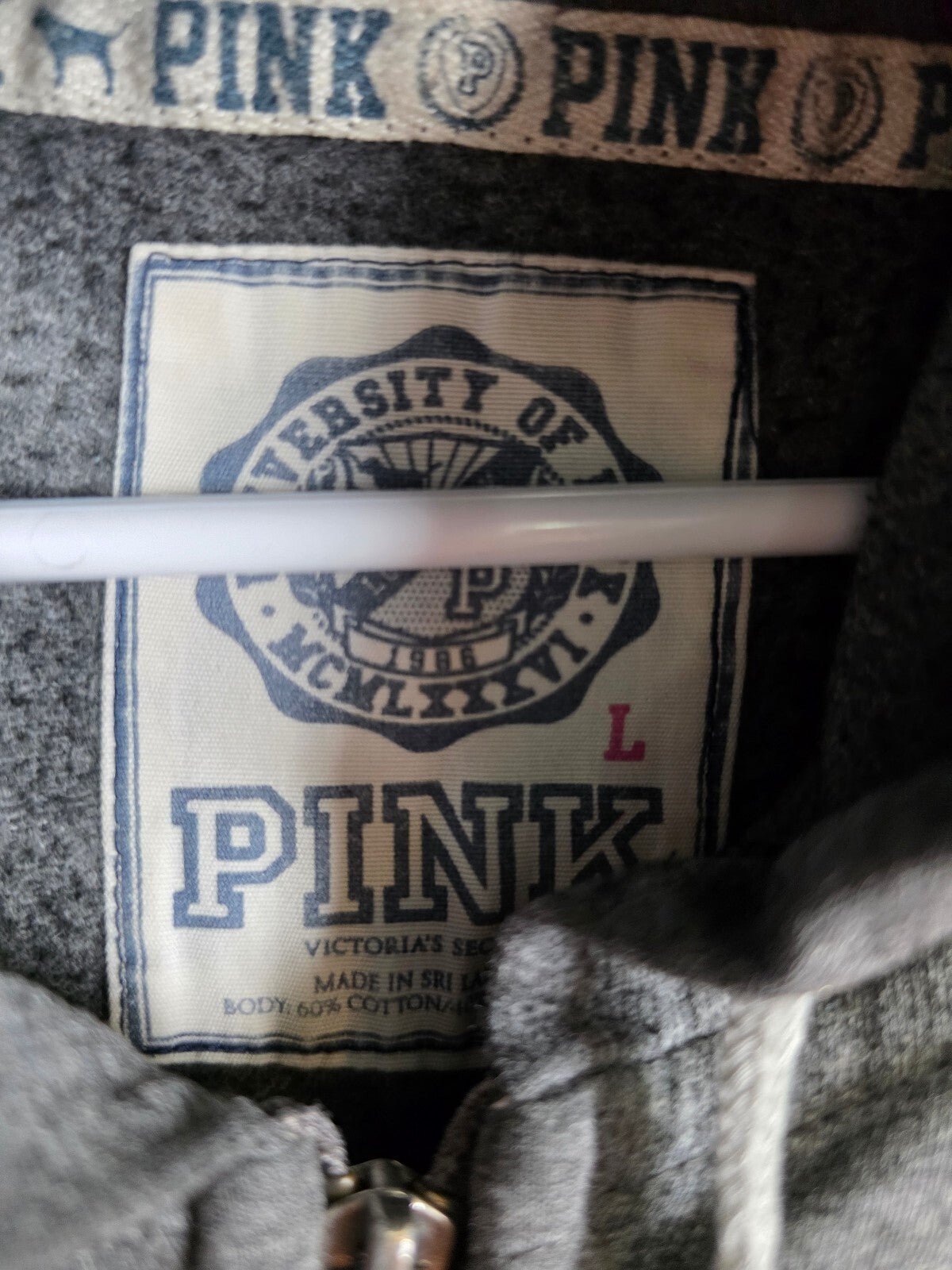Victorias Secret Pink Vintage Y2k University Large Grey Full Zip Hoodie Jacket