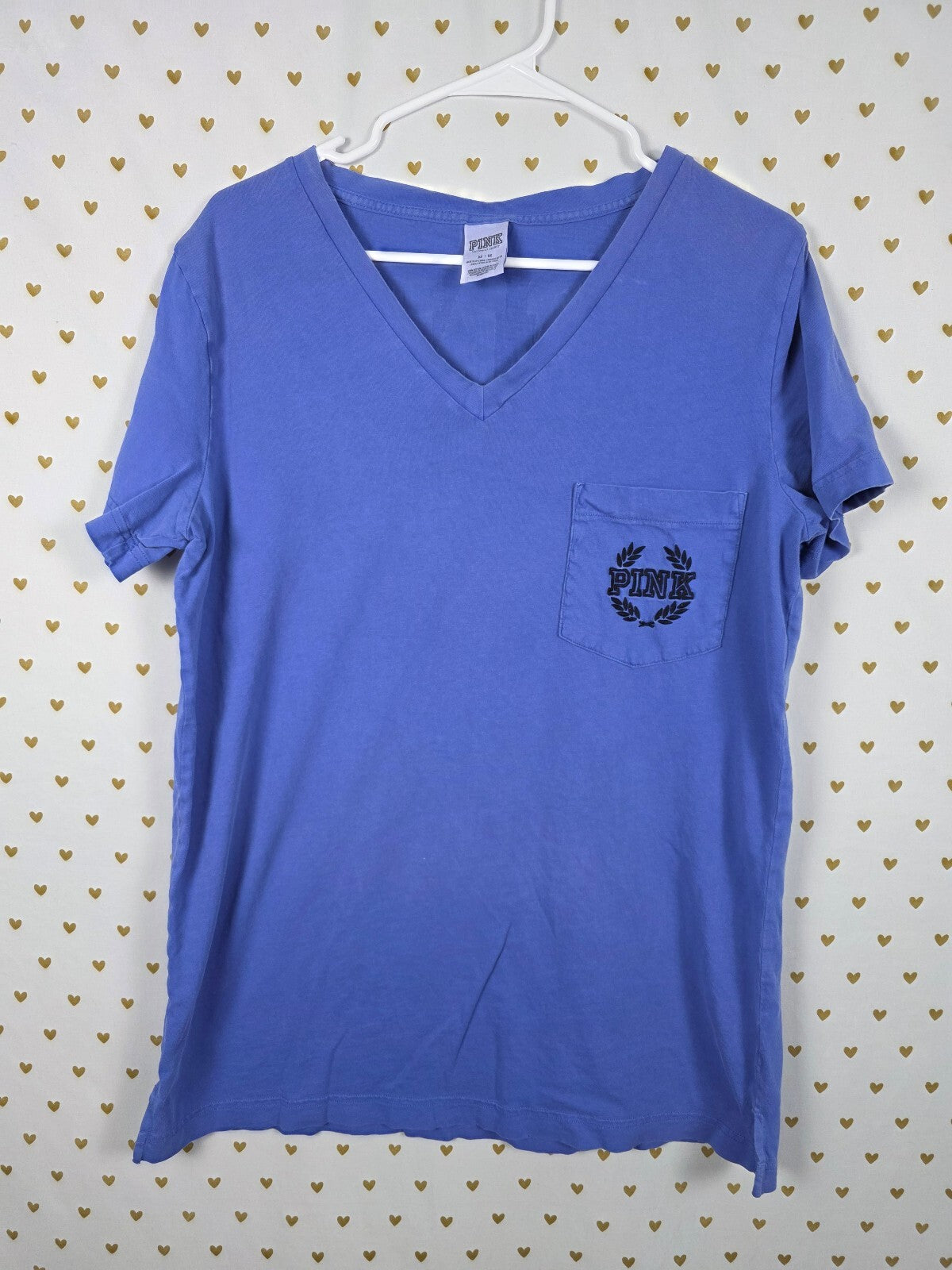 Victorias Secret PINK Blue V neck Pocket Logo Tee shirt Medium