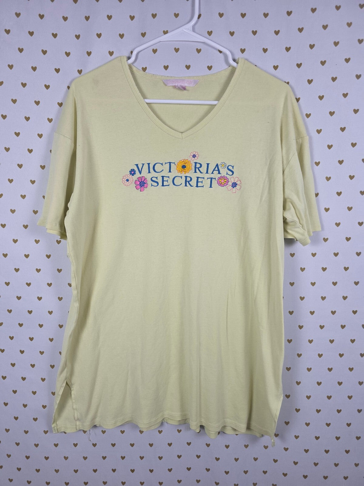 Victorias Secret Vintage Embroidered V Neck Sleep Dress Nightgown Yellow Small