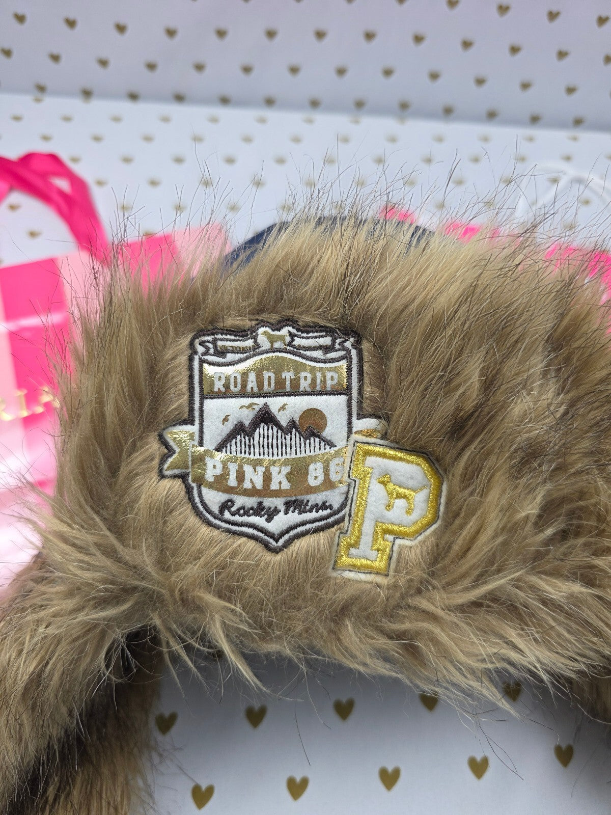 Victoria’s Secret PINK Road Trip 86 BLING Faux Fur Trapper Hat Y2K Rare