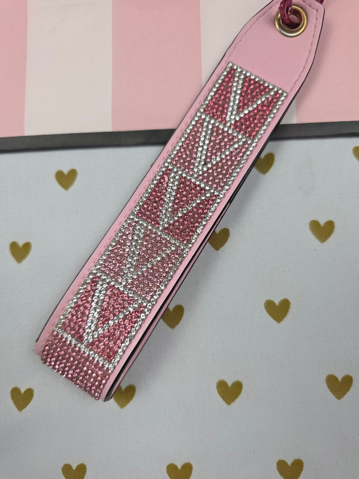 Victoria Secret BLING wristlet strap keychain Rhinestone Handle Studded Pink