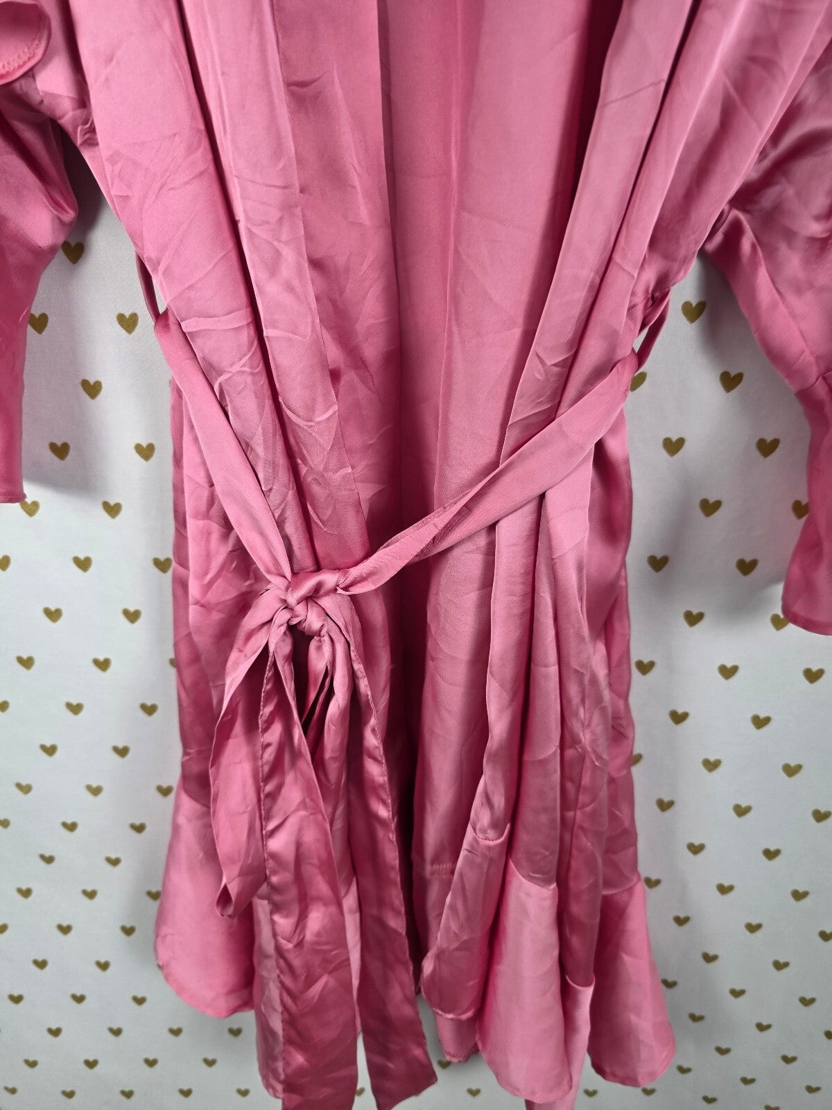 Victoria's Secret Pink Satin Kimono Robe XL XXL Flutter Sleeve Tie Waist Lounge