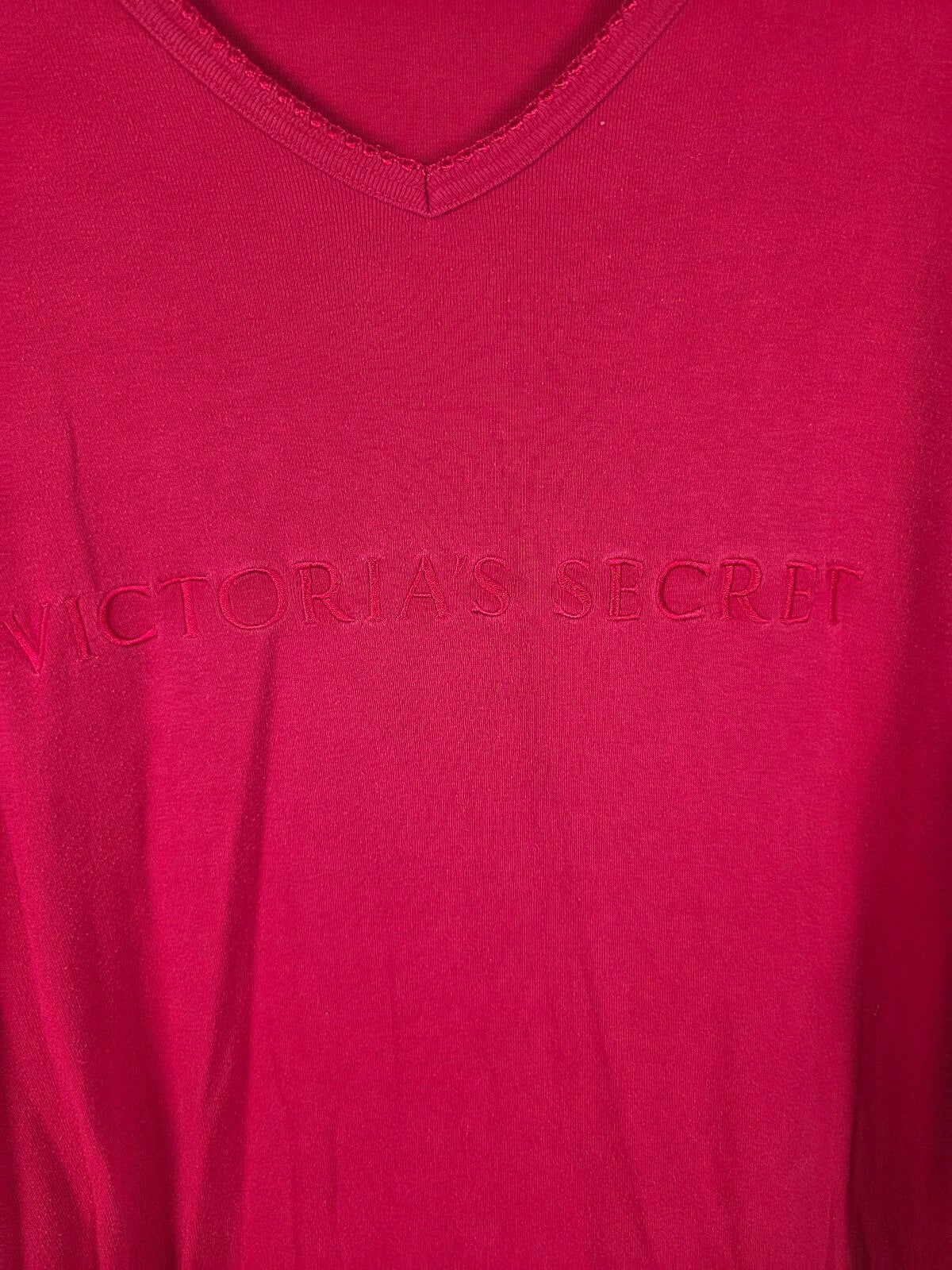 Victorias Secret Vintage Medium Red Embroidered Sleep Shirt Nightgown REd