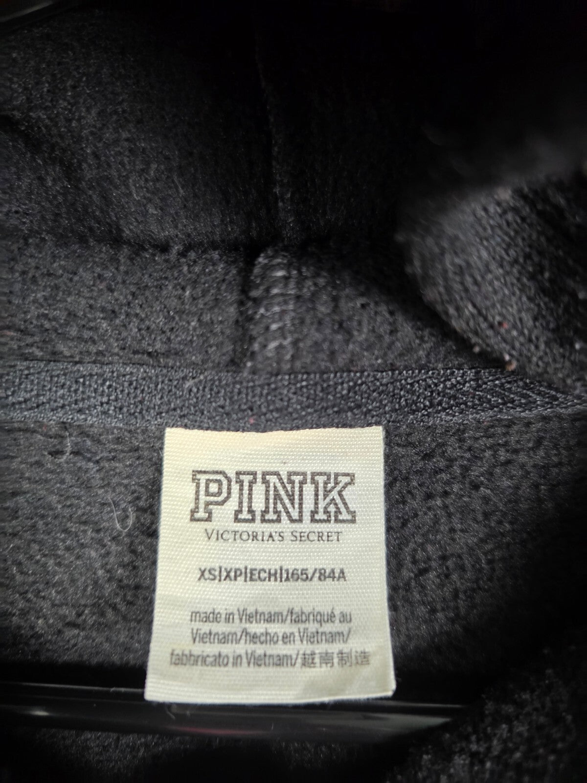 PINK Victoria's Secret Black Cropped Hoodie Rainbow Logo Back Drawstring Hem XS