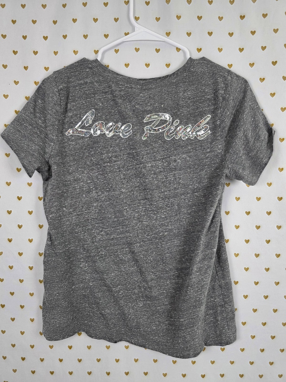 Victorias Secret PINK silver Bling Tee shirt Logo Medium Sequined