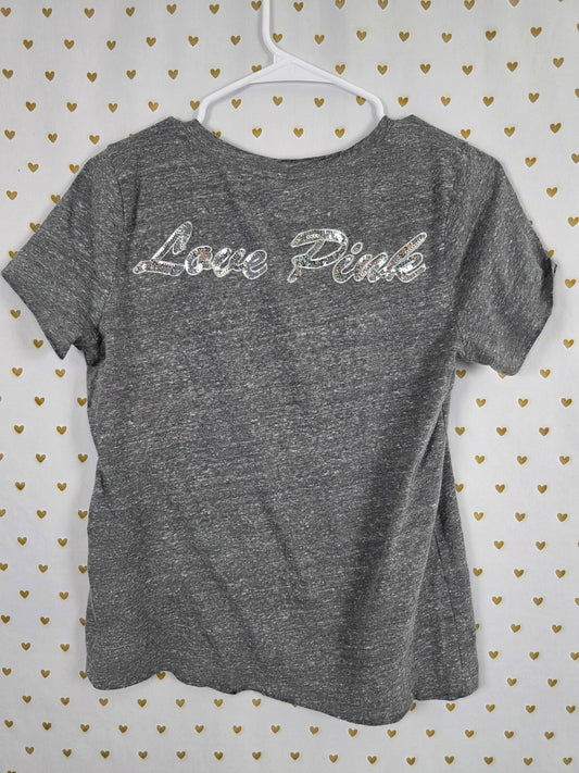 Victorias Secret PINK silver Bling Tee shirt Logo Medium Sequined
