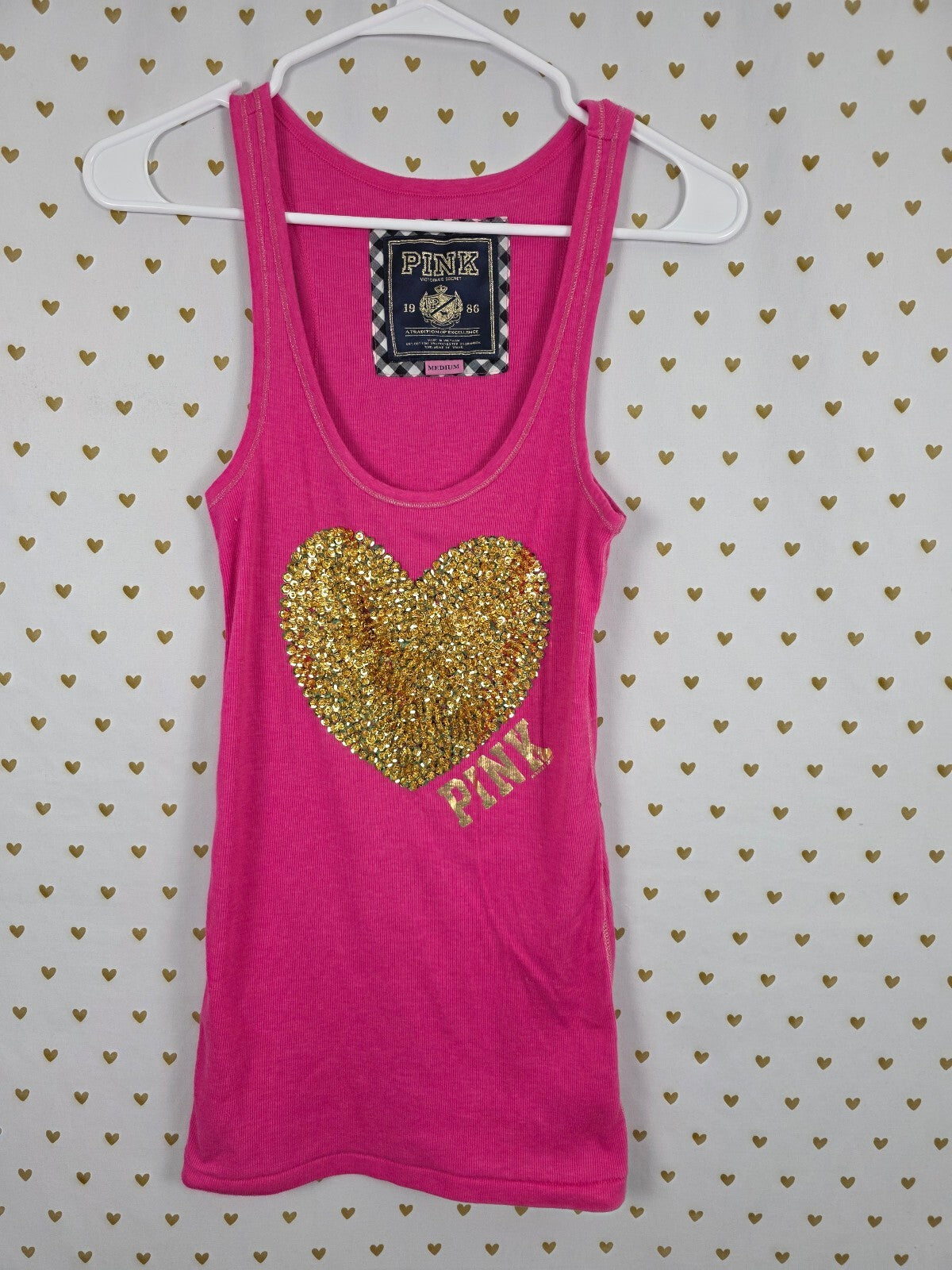 Victorias Secret PINK Vintage gold Heart Bling Tank Top Y2k Medium