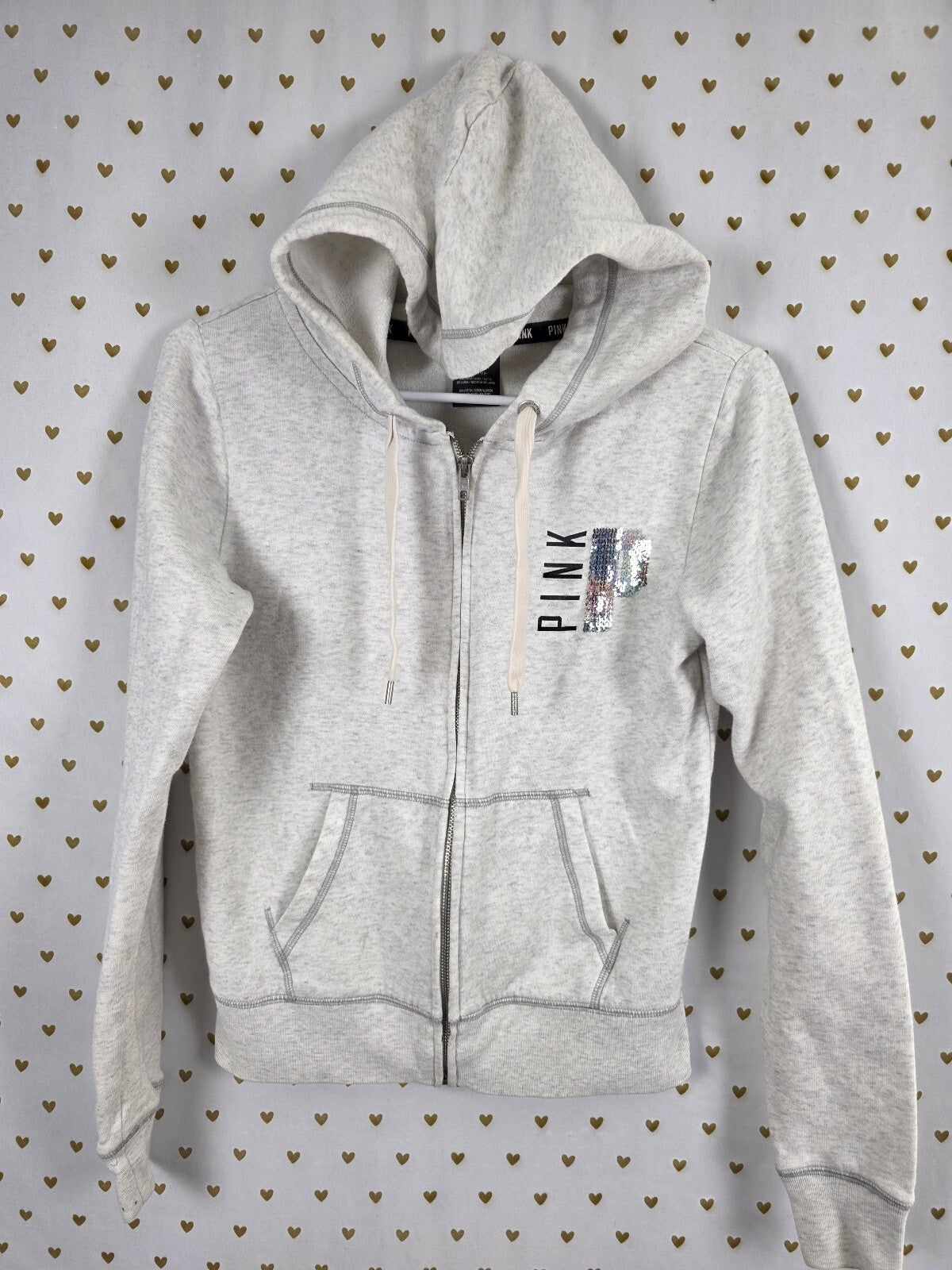 Victorias Secret Pink Rainbow Bling HTF Hoodie Jacket XS Full Zip Grey