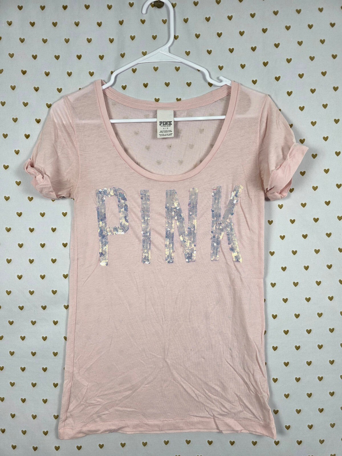 Victorias Secret PINK BLING Shimmer Sequined Tee shirt SMALL