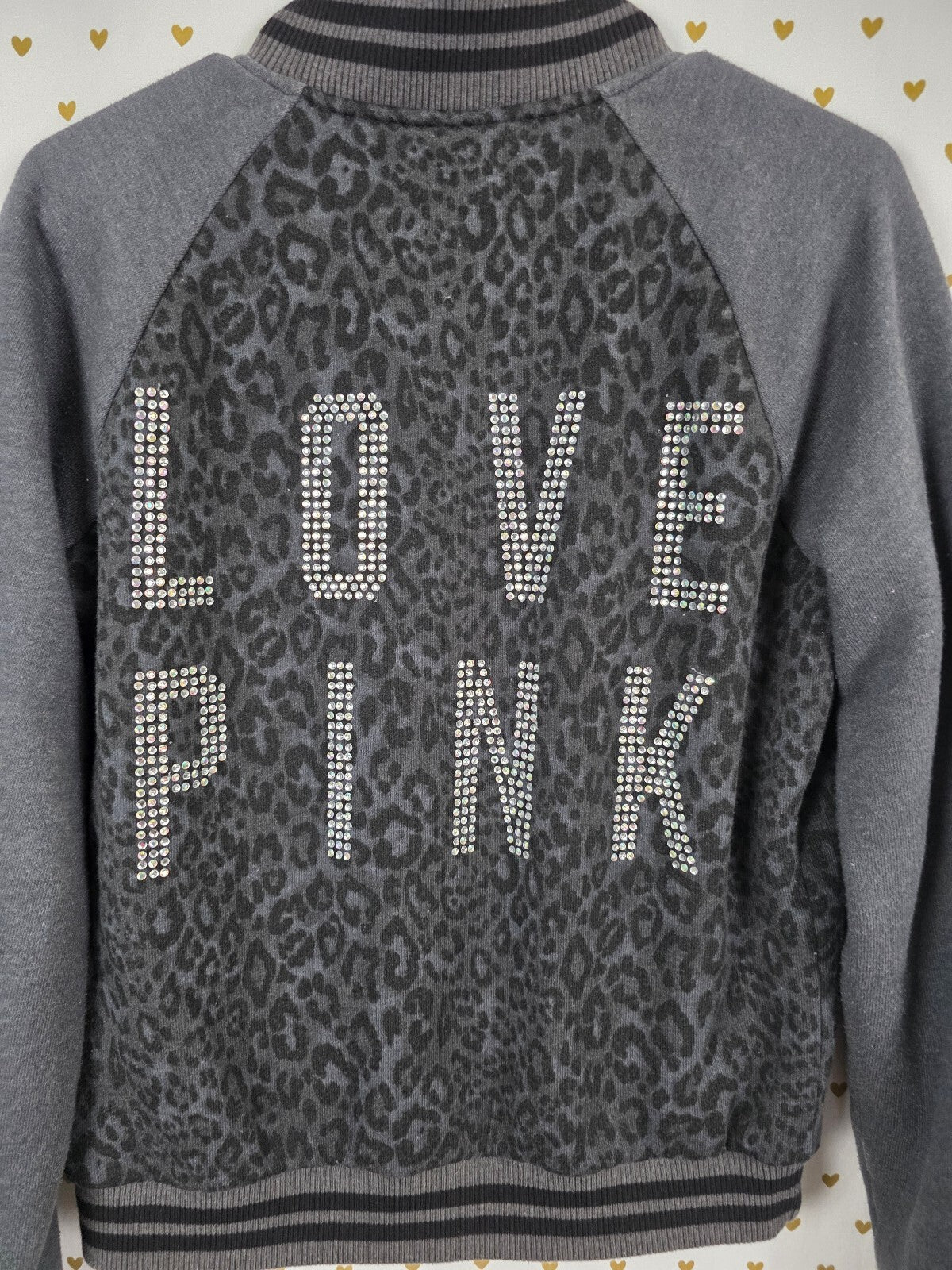 Victorias Secret Pink BLING CHEETAH LEOPARD Logo Varsity Bomber Medium