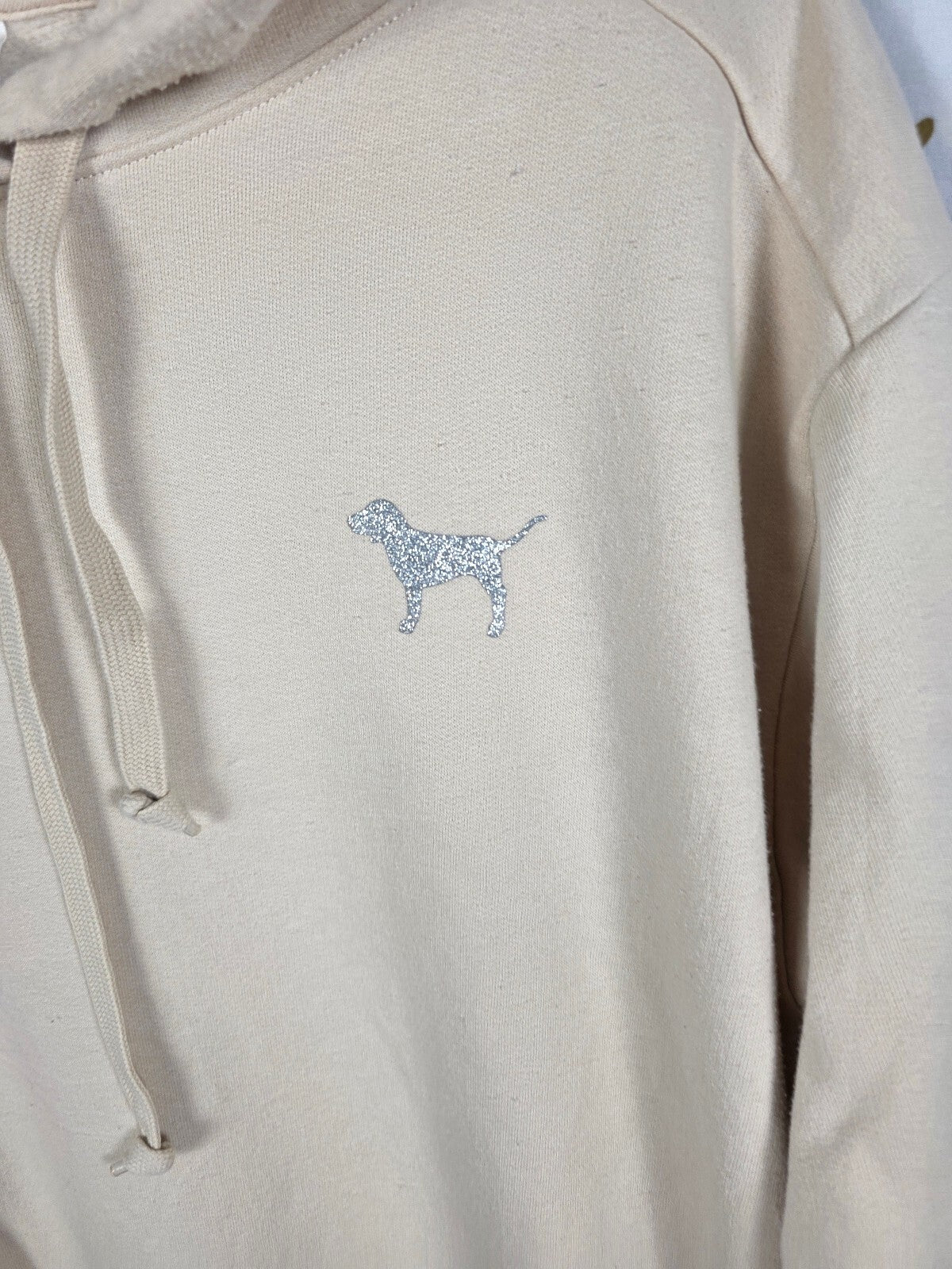 Victorias Secret Pink Bling Glitter Logo Pullover Sweater Pockets LARGE