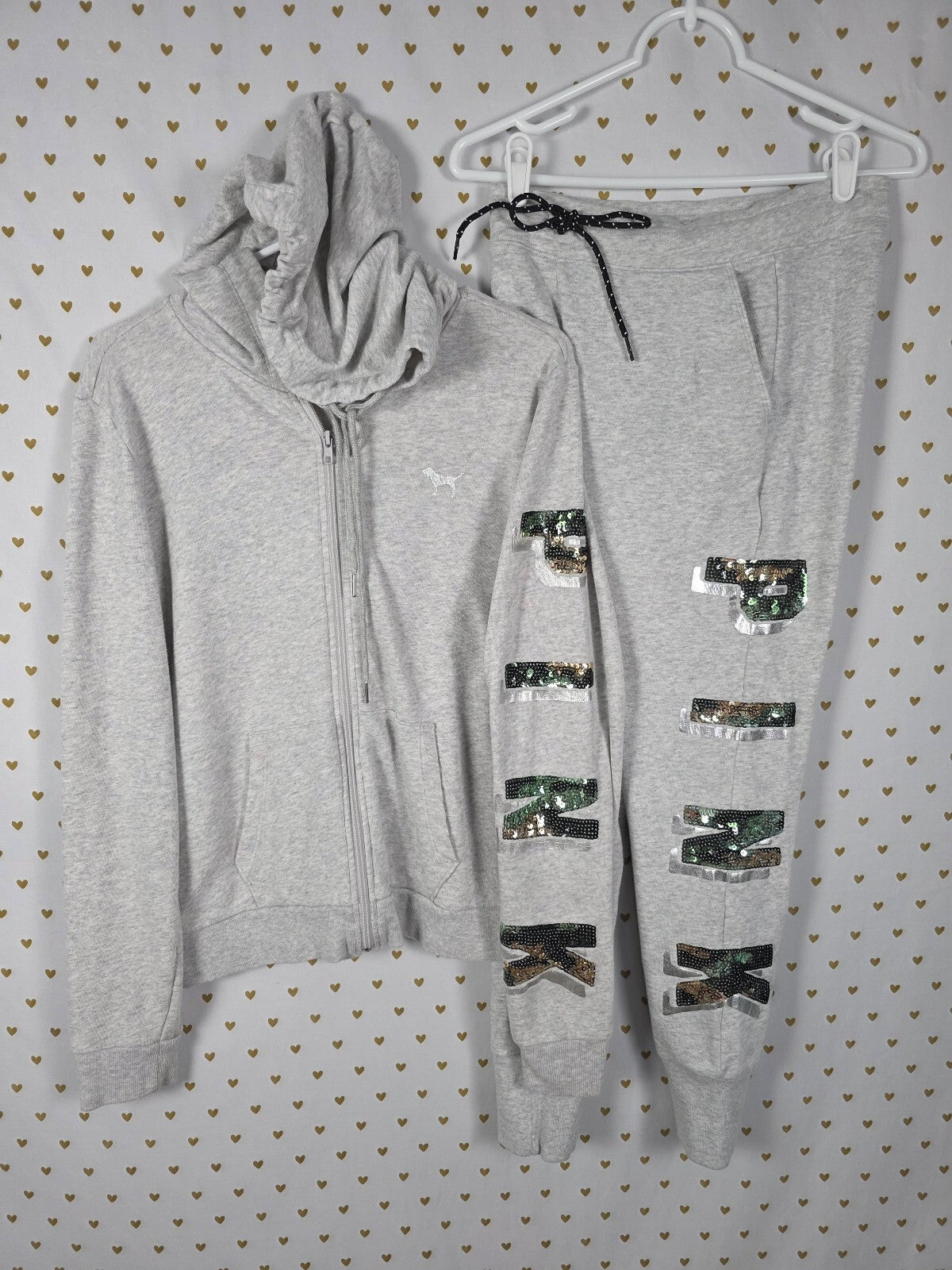 Victorias Secret Pink CAMO BLING Camouflage SET Hoodie Sweatpants SM MED