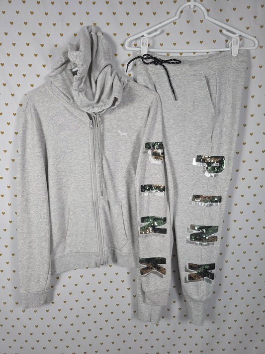 Victorias Secret Pink CAMO BLING Camouflage SET Hoodie Sweatpants SM MED