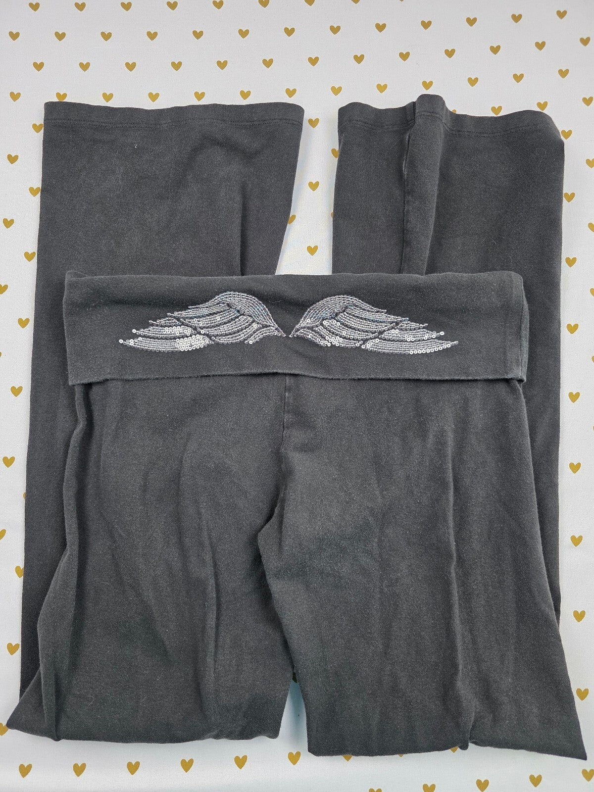 Victorias Secret ANGELS Bling Sequined WINGS Foldover Yoga Pants Flare MEDIUM