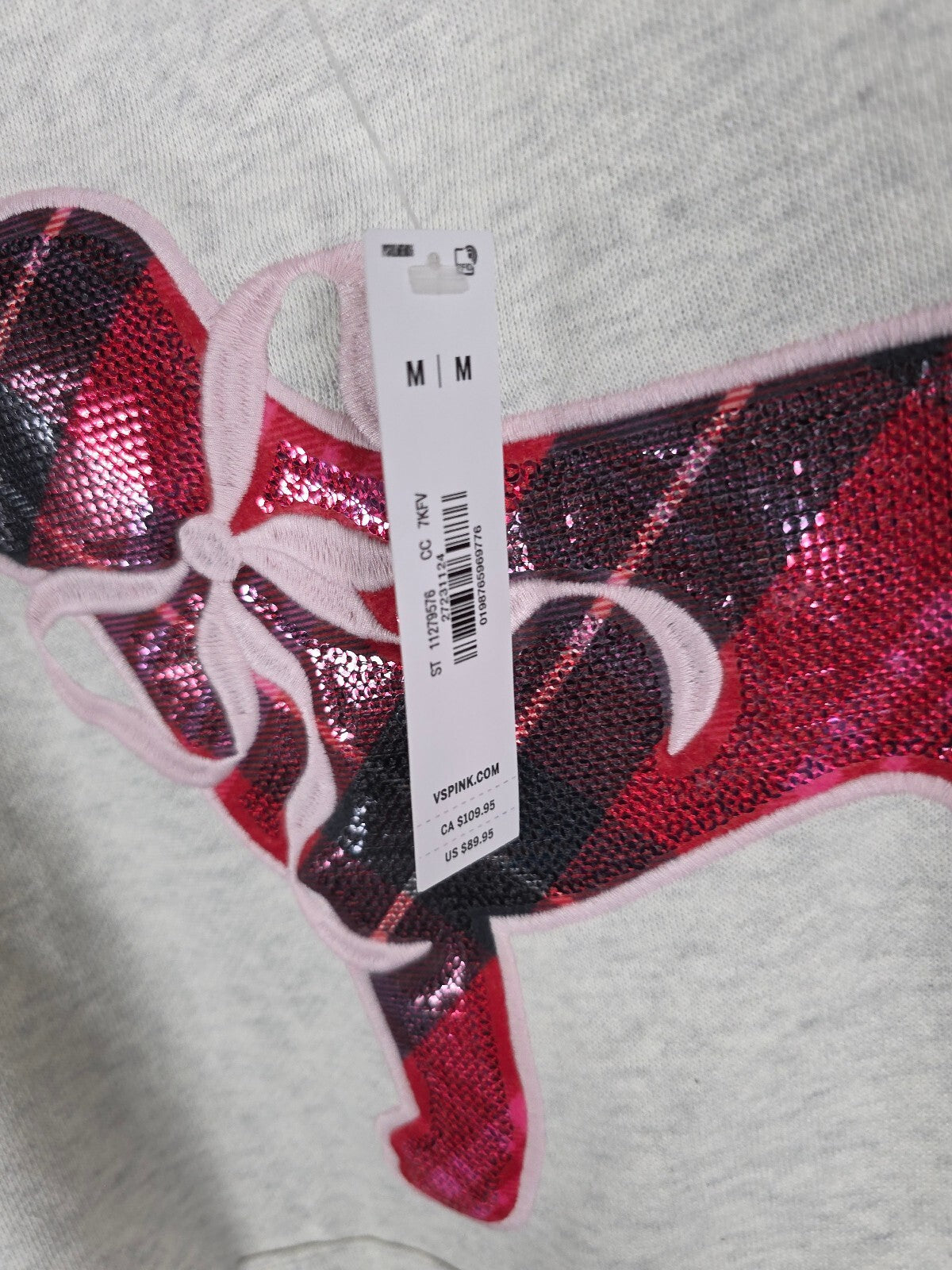 NWT VS PINK x LoveShackFancy Sequin Dog Hoodie Jogger Set M Short Plaid