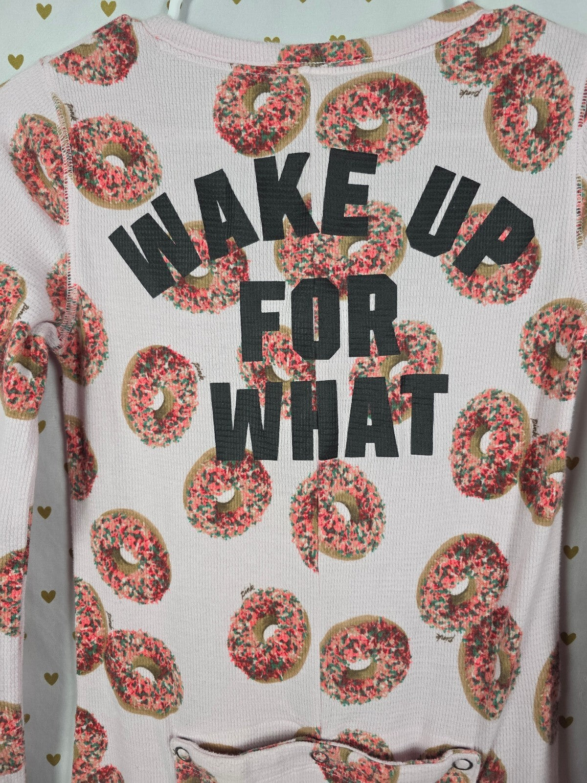 Victoria's Secret PINK Donut Thermal Union Suit Pajamas Wake Up For What S