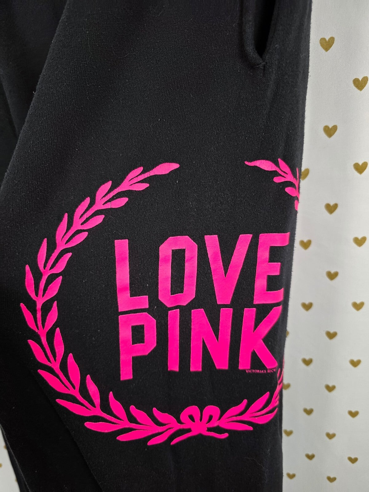 Victorias Secret PINK Vintage Crest Neon Logo Long sweats Sweatpants XS Pockets