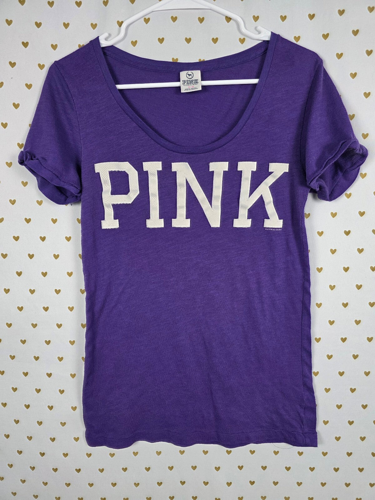 Victorias Secret PINK Vintage Purple Embroidered Y2k Tee shirt Logo Medium