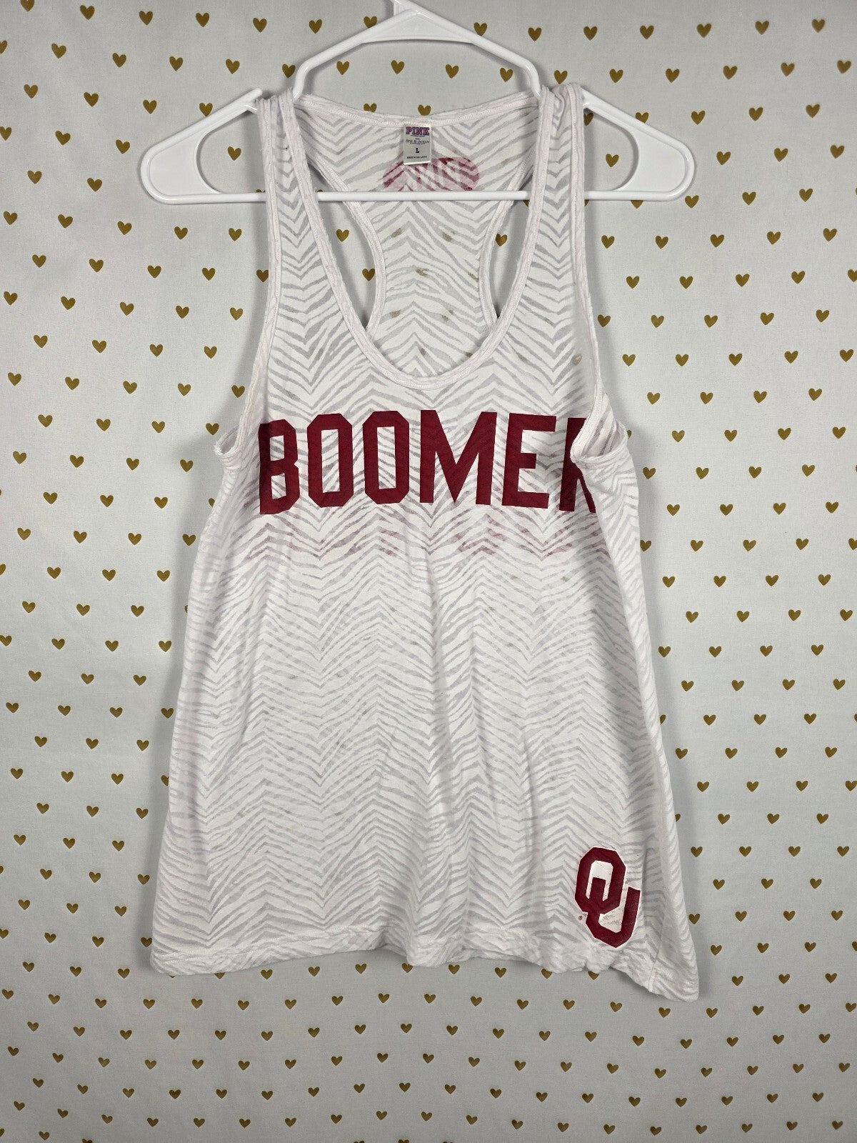 PINK Victoria's Secret Oklahoma Sooners Racerback Tank Top Zebra Print L