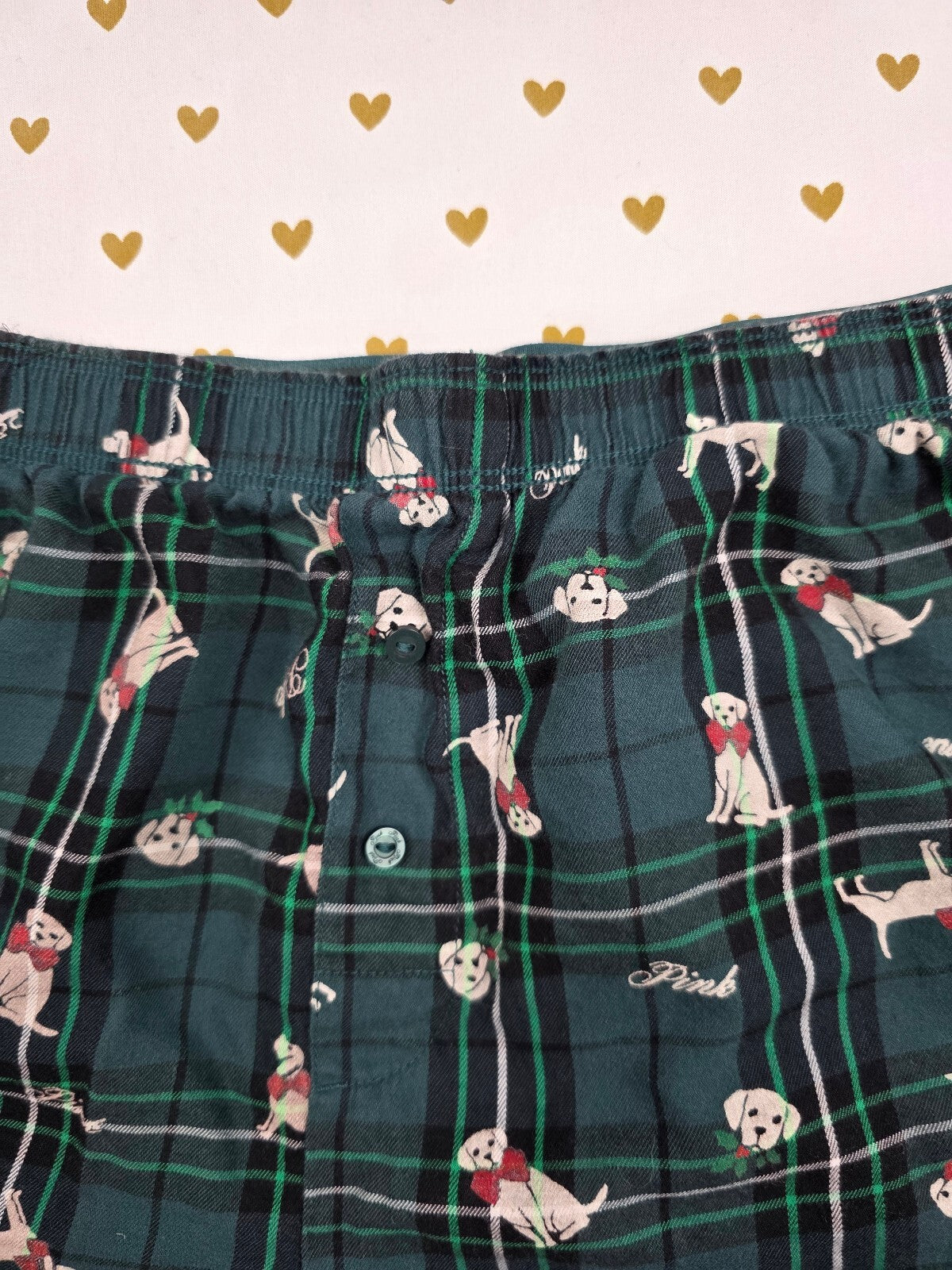 Victorias Secret PINK DOGS Plaid Green MEDIUM Sleep Shorts Boxers Pajama Bottoms