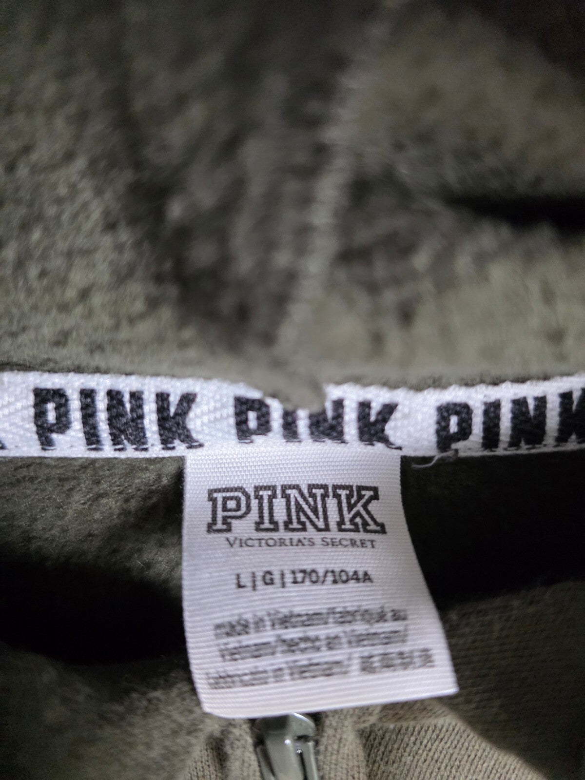 Victorias Secret Pink Green Bling Logo Sequined Full zip Hoodie Jacket Large