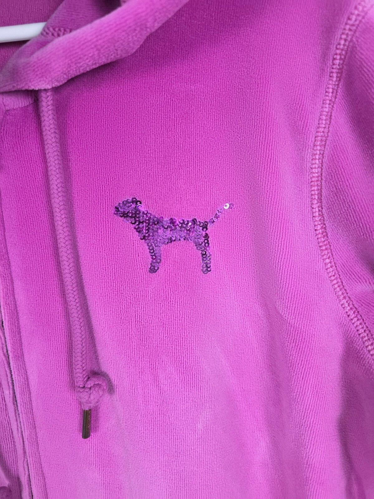 Victorias Secret Pink Purple Bling Sequined Velour Hoodie Jacket Y2k Large