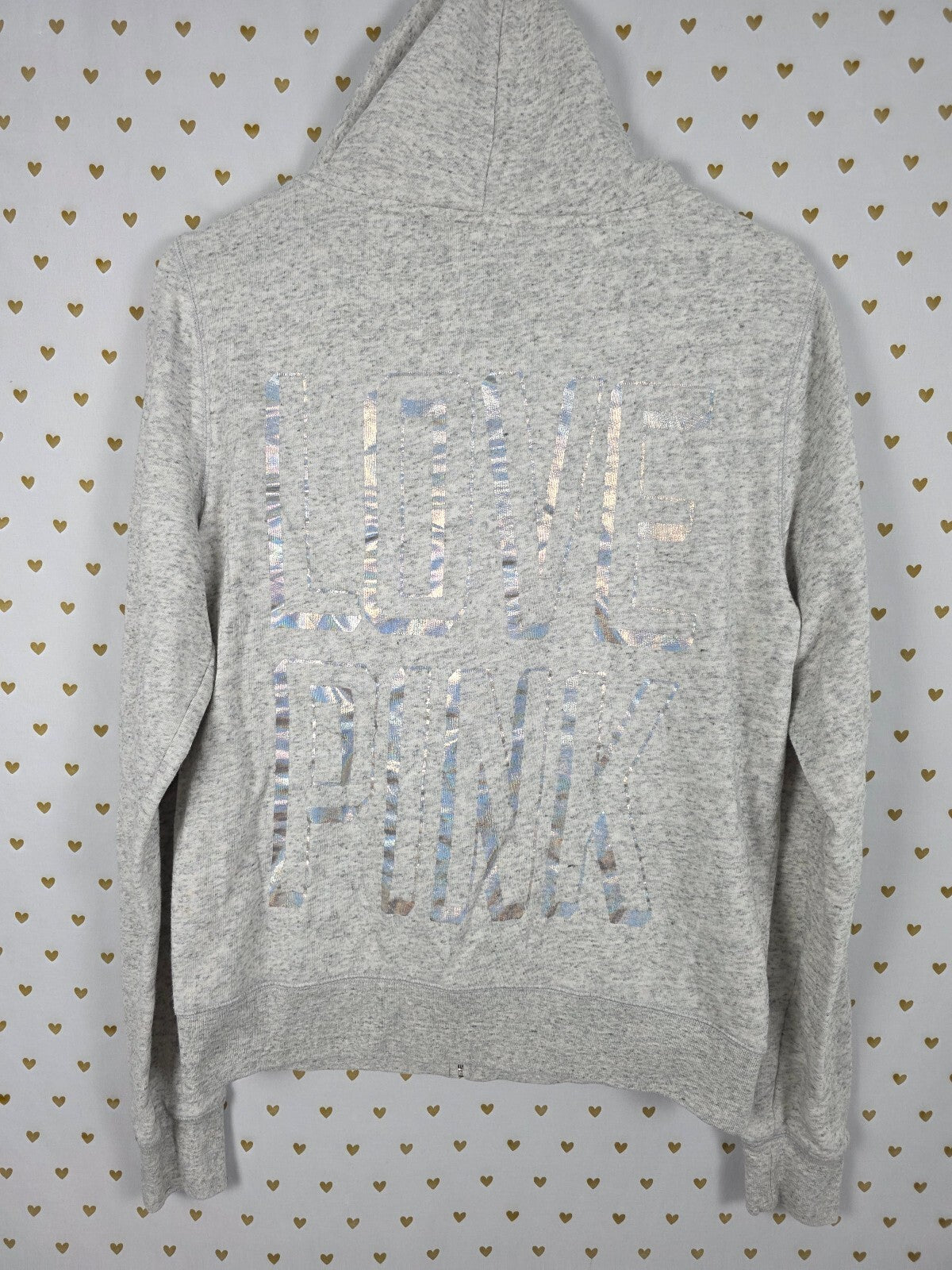 Victorias Secret Pink Hologram Logo Full Zip Hoodie Jacket Grey LARGE