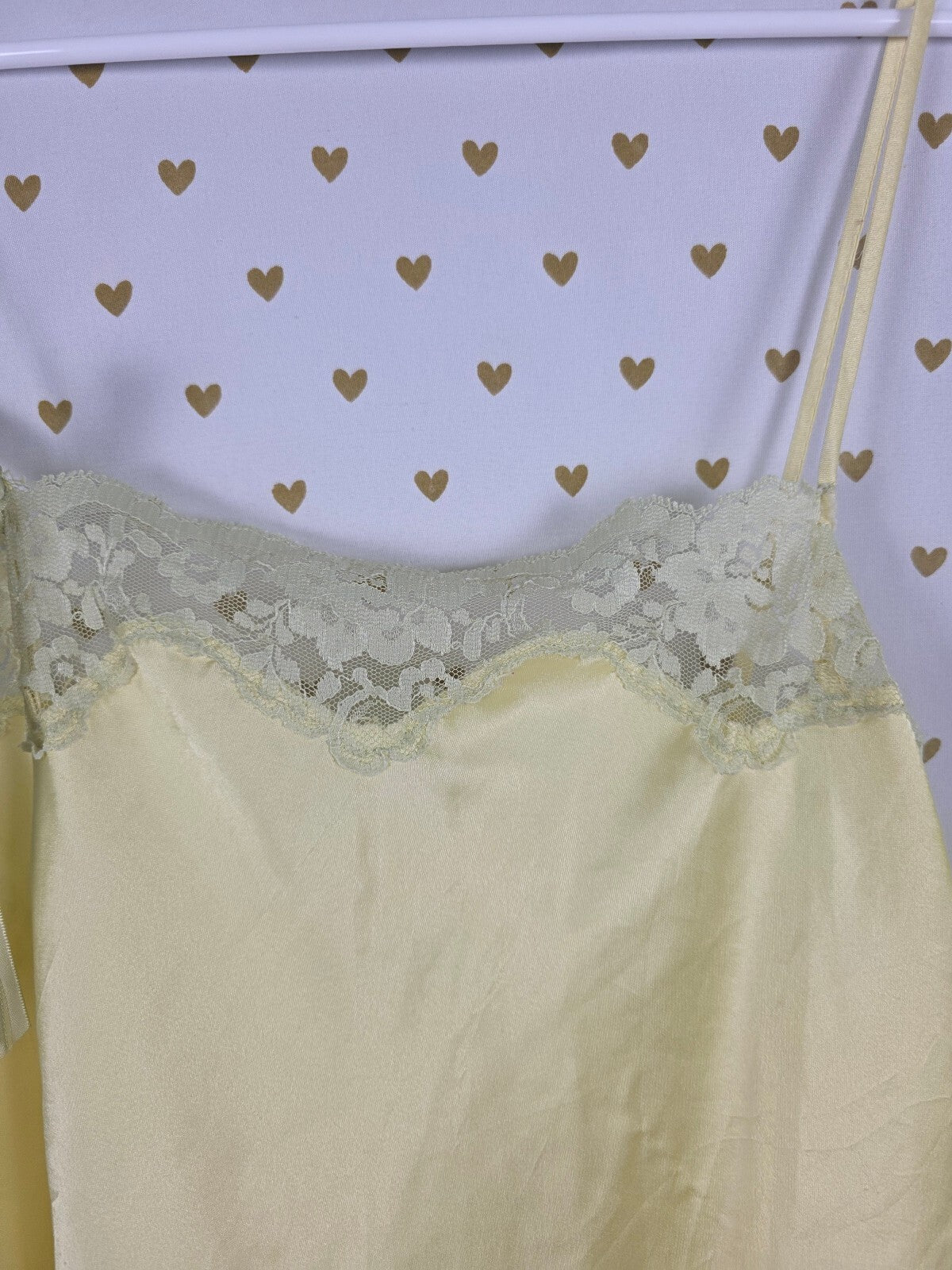 Victorias Secret Vintage Medium Yellow Lace Lined SLIP DRESS '05 Satin Silky