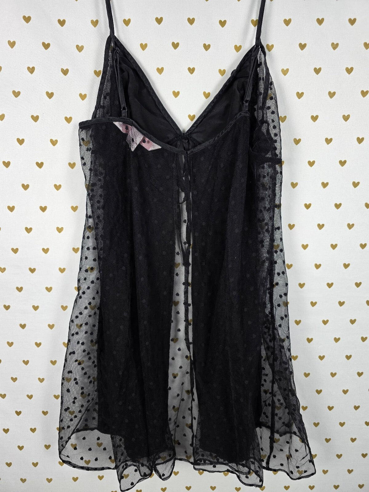 Victorias Secret Vintage 100% SILK Babydoll Polkadot Tie Front NIghtie LARGE